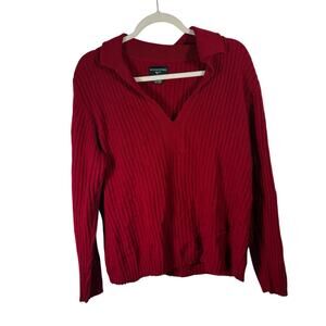 Sutton Studio 100% Cashmere Polo Sweater Red Ribbed Holiday Womens Plus 2x